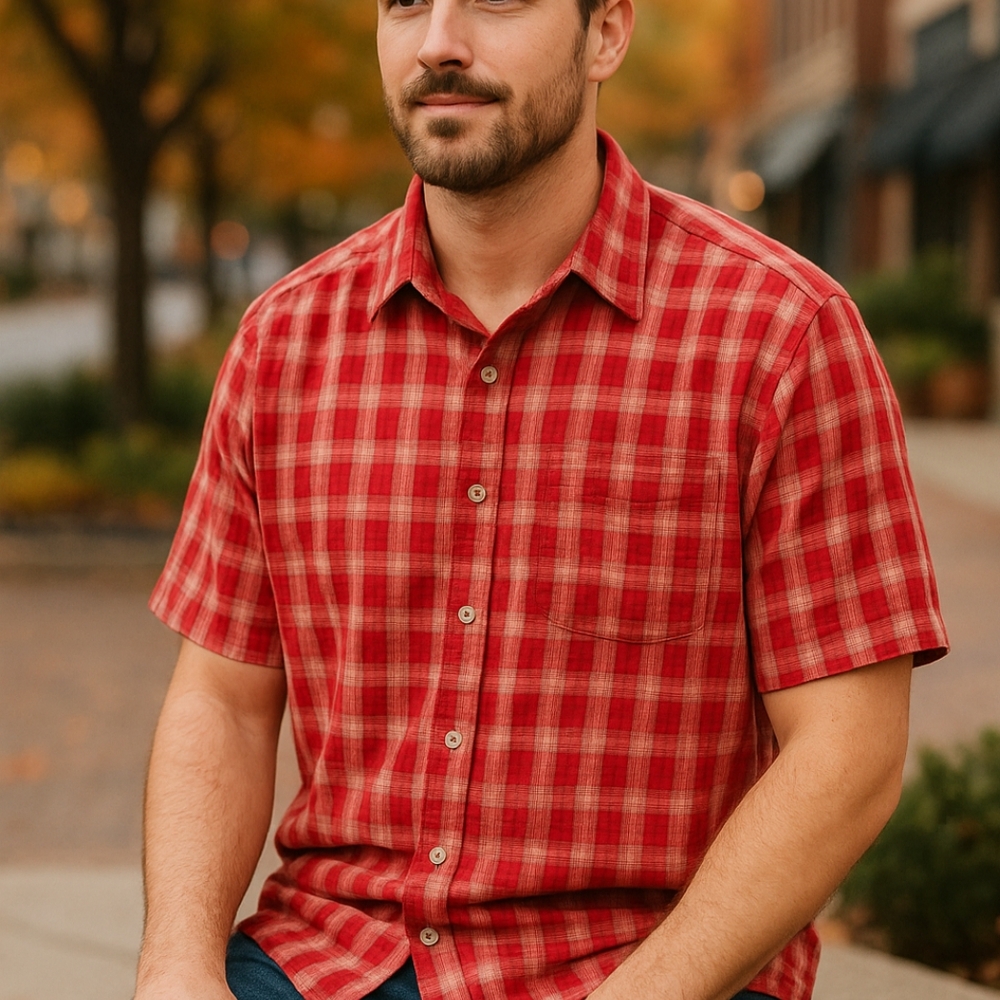 Men's Red Checkered Short Sleeve Shirt